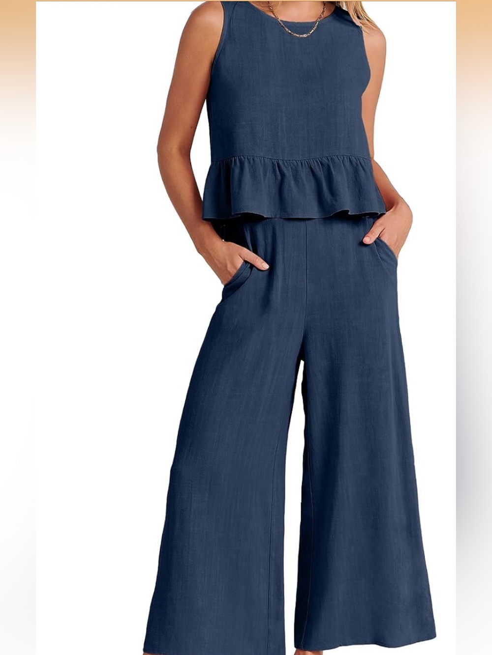 ANRABESS Women Summer 2 Piece Linen Outfit